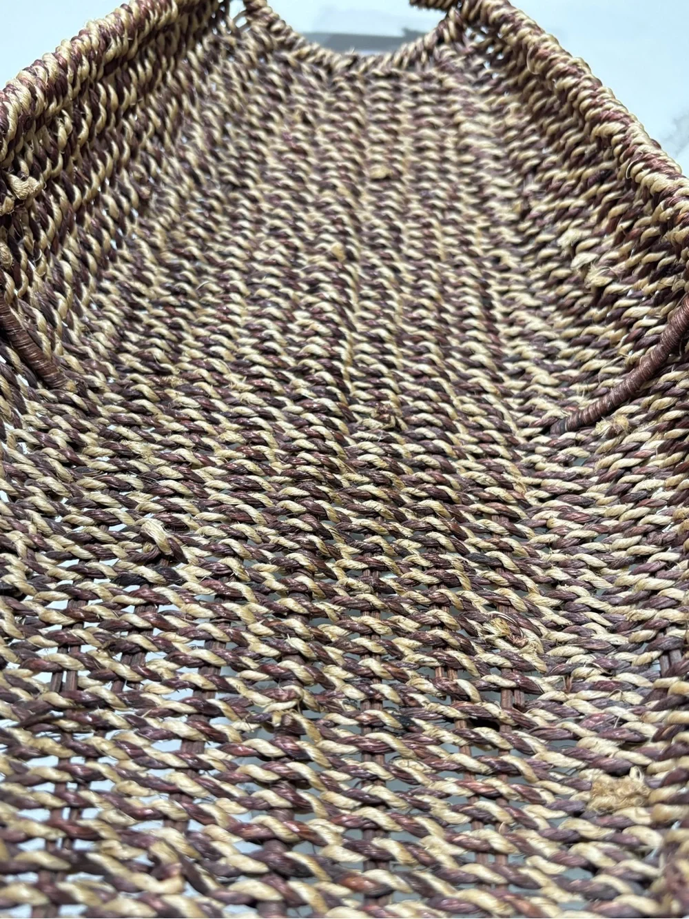 Handwoven Brown Seagrass Tray Basket Wooden Handles Home Decor Braided Wicker